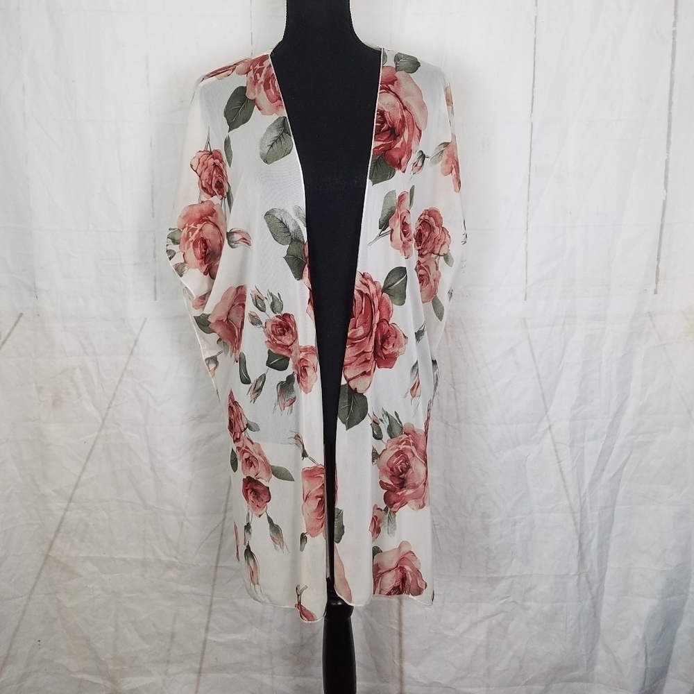 Allie rose floral open front kimono